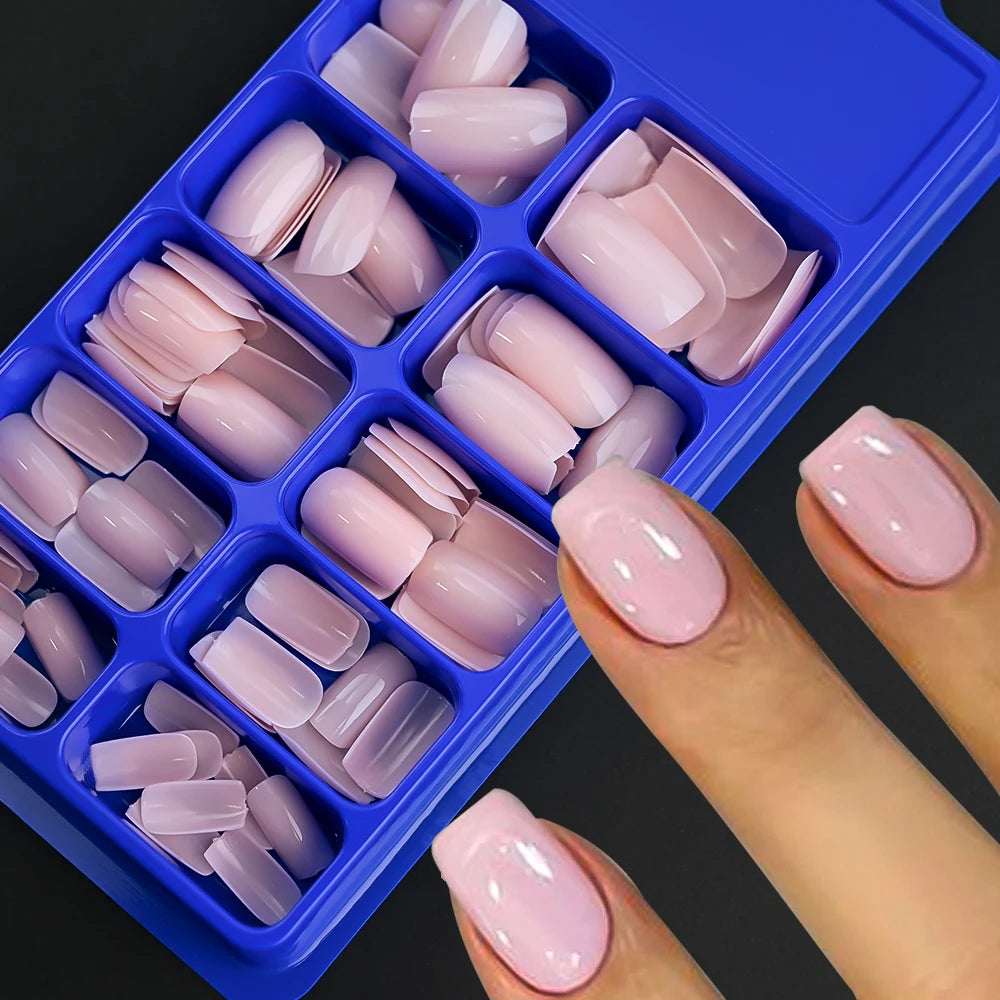 100Pcs Pink White Press on Nails Extension Short Square Fake Nail Tips Acrylic Full Cover False Nails Artifical Fingernails