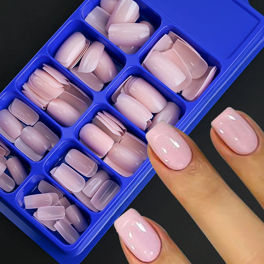 100Pcs Pink White Press on Nails Extension Short Square Fake Nail Tips Acrylic Full Cover False Nails Artifical Fingernails