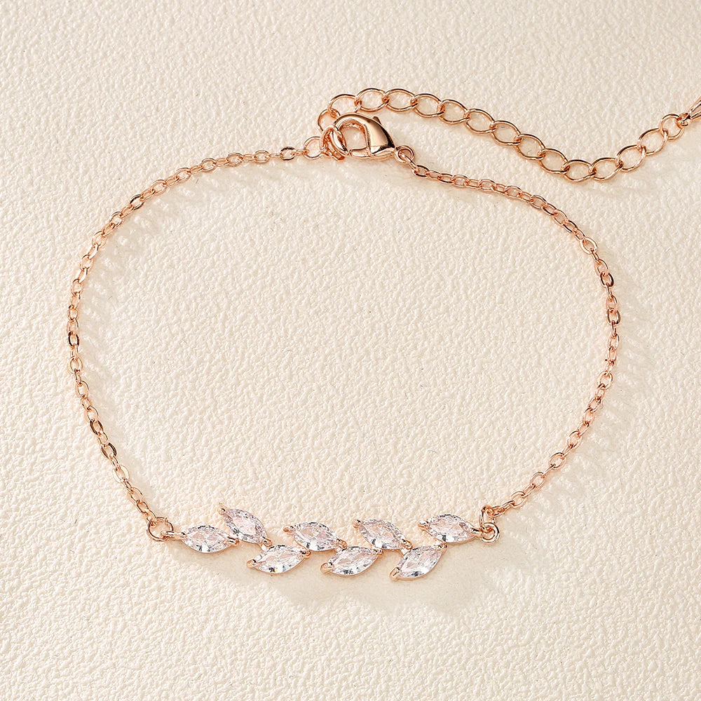 ZAKOL Exquisite Leaf Cubic Zirconia Charm Chain & Link Bracelets for Women Girls Three Colors Bridal Wedding Jewelry