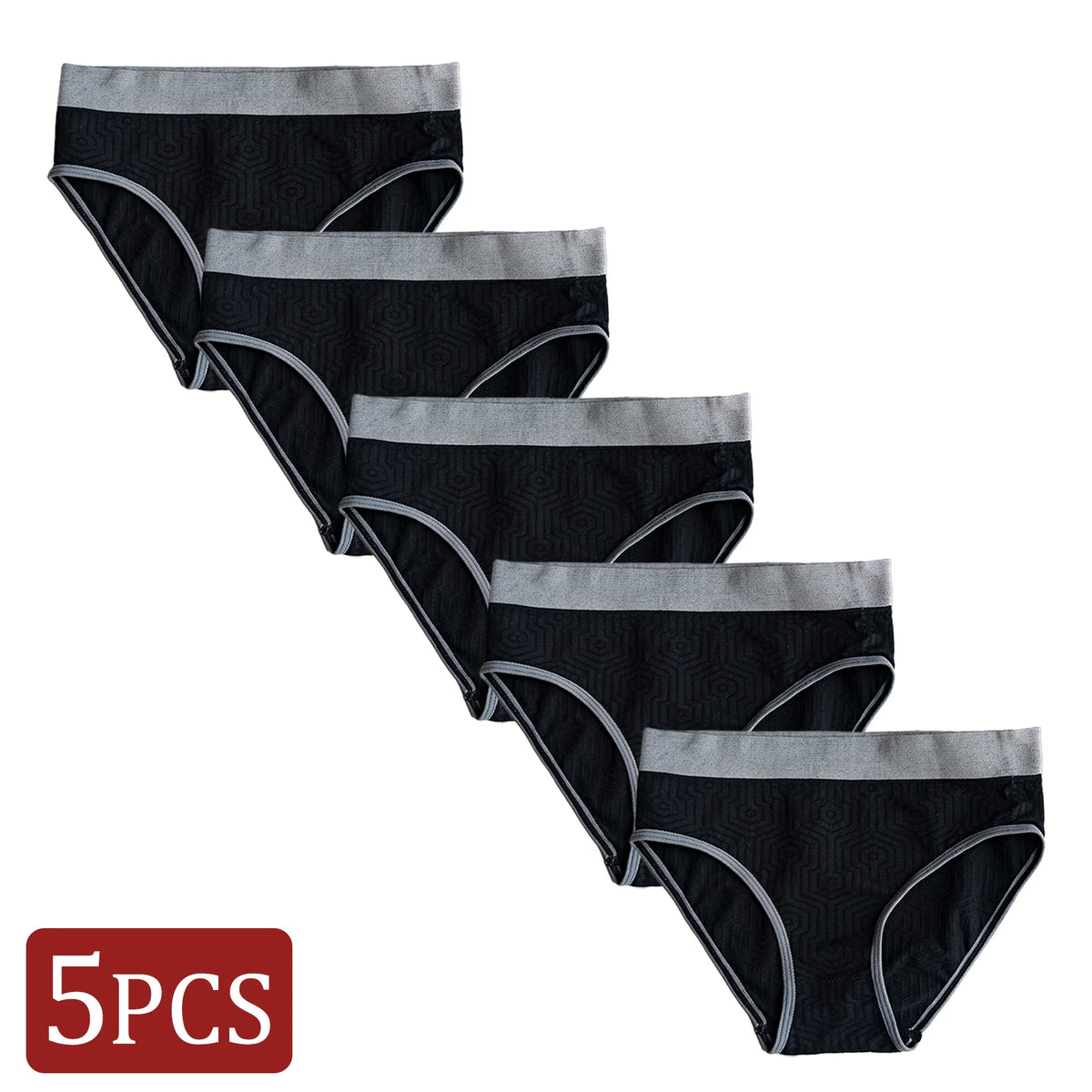 5PCS/Set Sports Women Seamless Underwear Contrast Color Geometric Pattern Panties Breathable Mid Waist Briefs All Seasons Wear