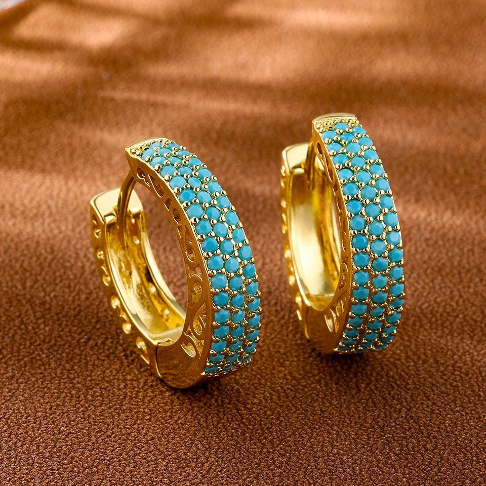 ZAKOL Luxury Turquoise Hoop Earrings for Women Temperament Gold Color Plated Micro-Intact Blue Zircon Party Ear Accessories