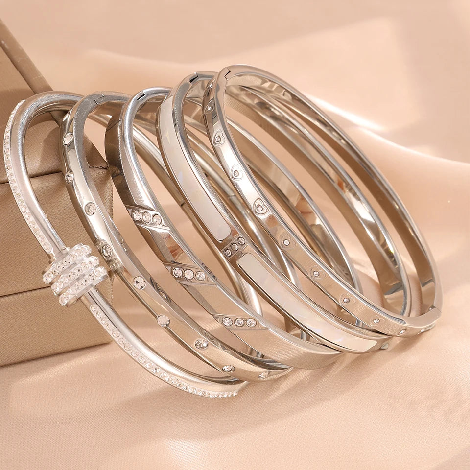 ZAKOL 5/1pcs Stainless Steel Bracelet With Shiny Zircon High-end Fashion Stacking Jewelry Birthday Party Gift for Women