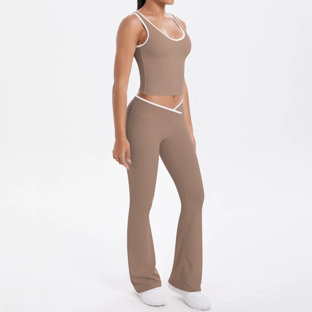 Autumn Women's Yoga Set U-neck Vest High Waist Cross Wide Leg Pants Set Tight Fitting Seamless Elastic Sportswear