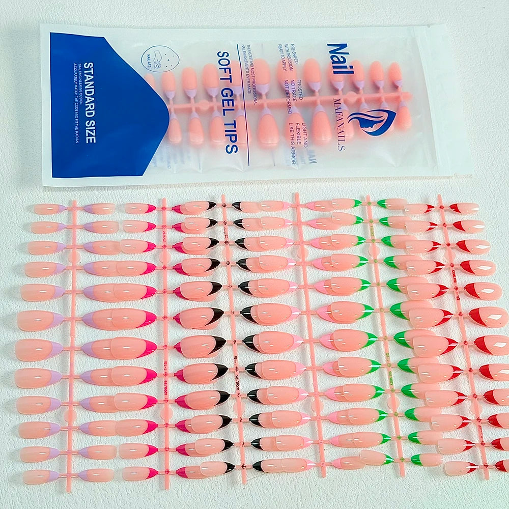 144Pcs White/Black/Red French False Nails for Women Mid-length Almond Press on Nails Acrylic Full Cover Oval Fake Nail Tips
