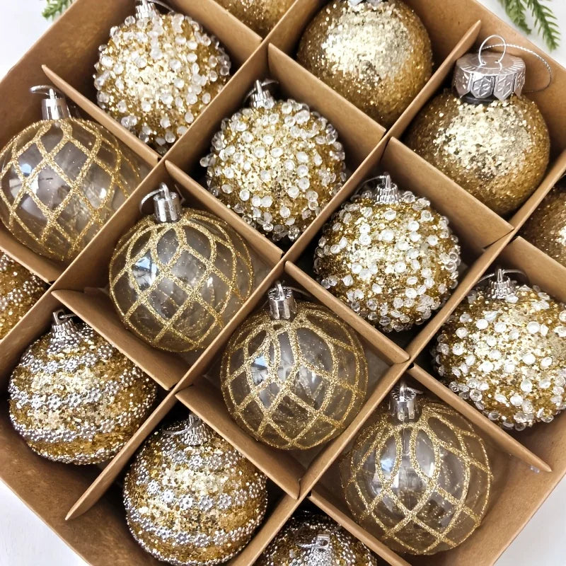 12/16pcs Christmas Hanging Balls, 2.36in Hollow Pearl Balls for Xmas Hanging Tree Pendants Home Wedding Party Decor