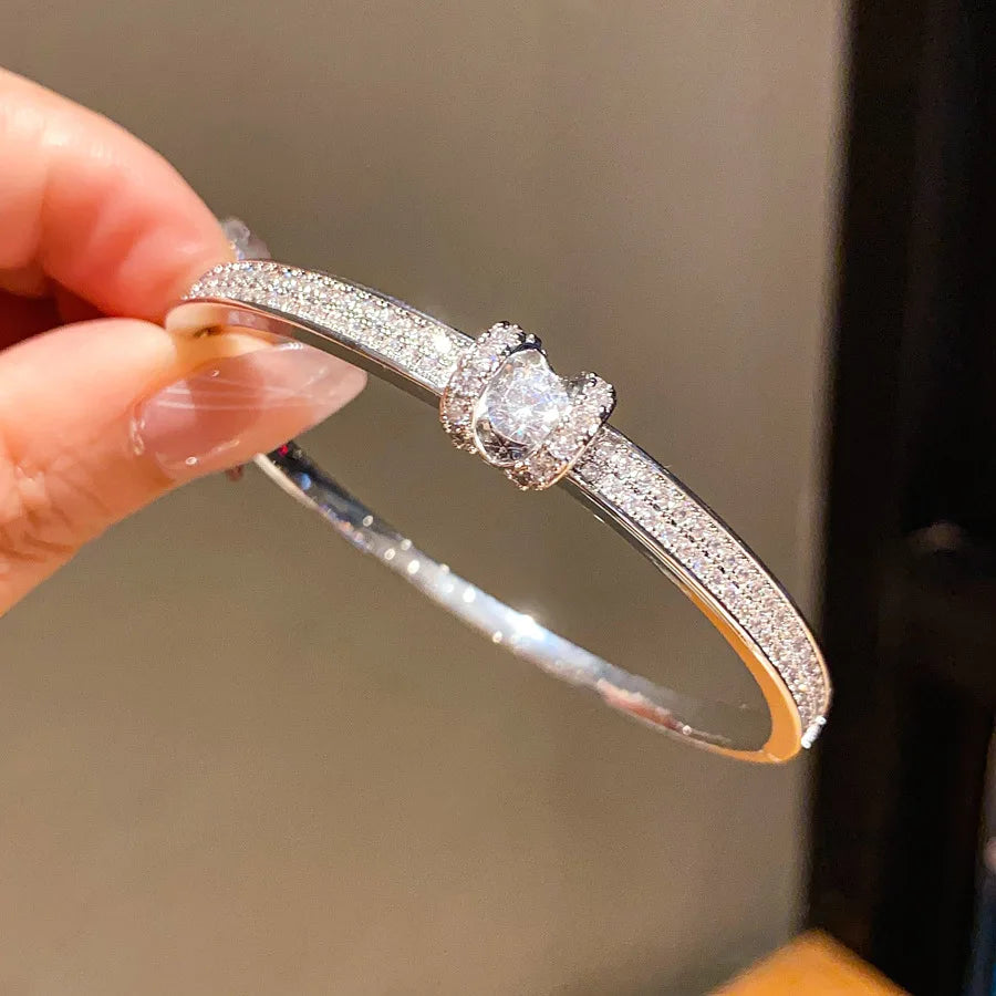 ZAKOL New 18K Gold Color Plated Shiny Cubic Zirconia Bracelets for Women Luxury Sparkling Crystal Versatile Jewelry Gift
