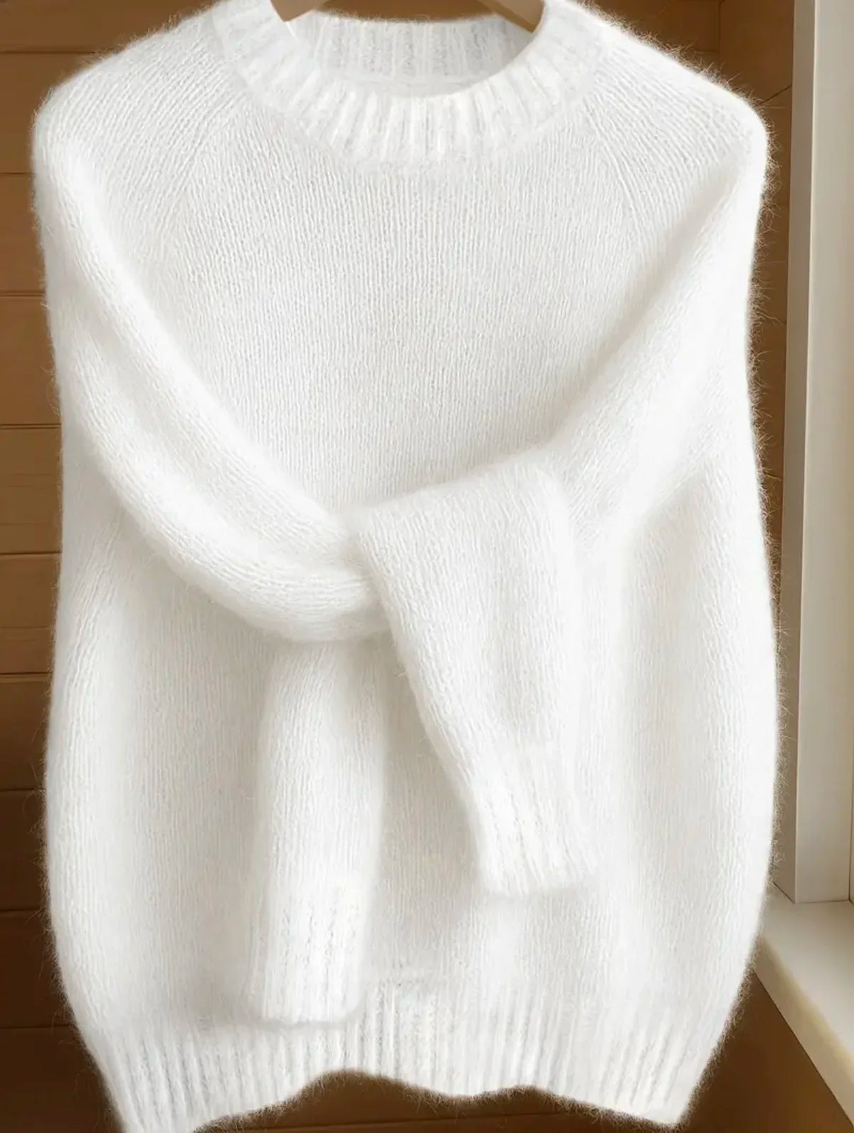 Women Fluffy Mohair Sweater Crew Neck Raglan Long Sleeve Knit Pullover Loose Casual Soft Warm Jumper Autumn Winter Knitwear Tops
