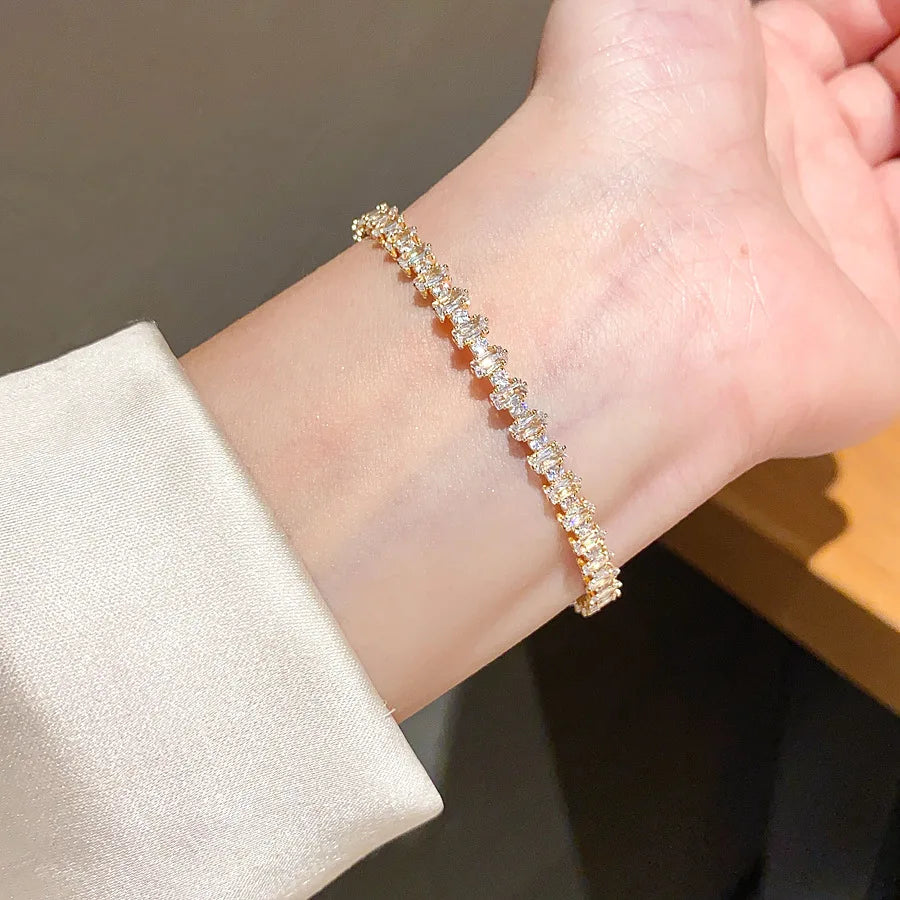 ZAKOL Fashion Full Paved Baguette Cut Cubic Zirconia Cuff Bracelets for Women Sparkling Wedding Party Jewelry Accessories