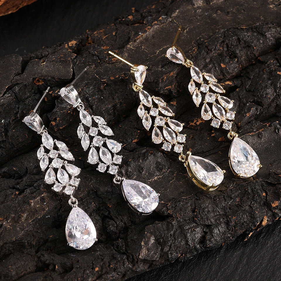 ZAKOL Clearance AAA Cubic Zirconia Wedding Bridal Dangle Earrings for Women Shiny Zircon Luxury Party Jewelry