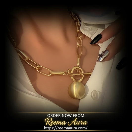 Flashbuy Trendy Gold Color Chain Necklace for Women Statement Alloy Metal Big Ball Pendant Necklace Jewelry