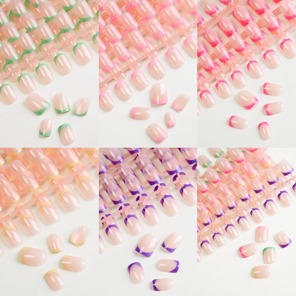 120Pcs Colorful French Square False Nails Short Ballerina Full Cover Fake Nails Artificial Nail Tips Wearable Press On Nails