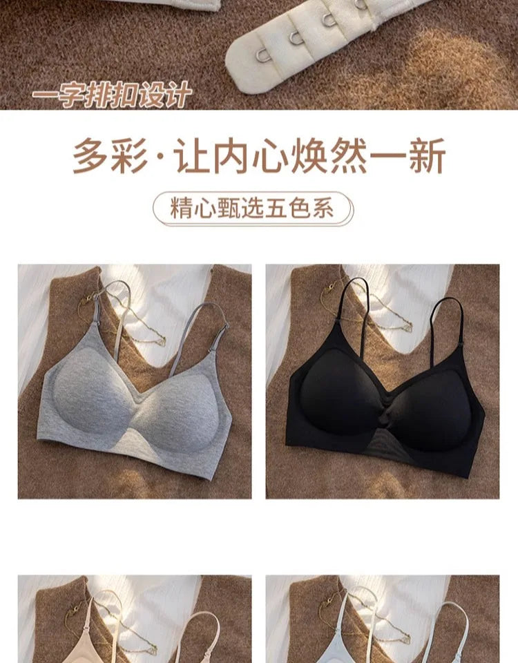 セクシー Bralette Small Chest Gathering Seamless Thin Straps Backless Wirefree Comfort Fixed Cup Lingerie Invisible Support Women US