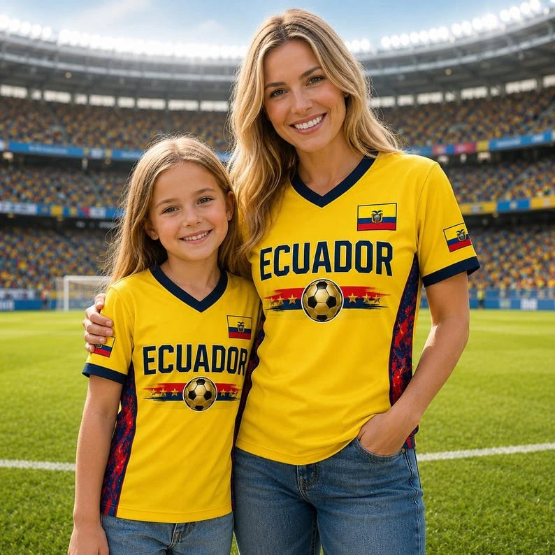 2026ECUADORIAN FOOTBALL JERSEY V-NECK JERSEY 3D-PATTERN T-SHIRT CHILDREN'S GIFT MATCH UNIFORM CYCLING AND HIKING GEAR