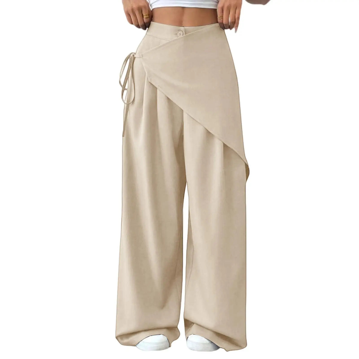 Elegant Irregular Suit Pants for Women High Waist Loose Wide Leg Pants Asymmetrical Lace Up Trousers Elastic Waist Casual Pants