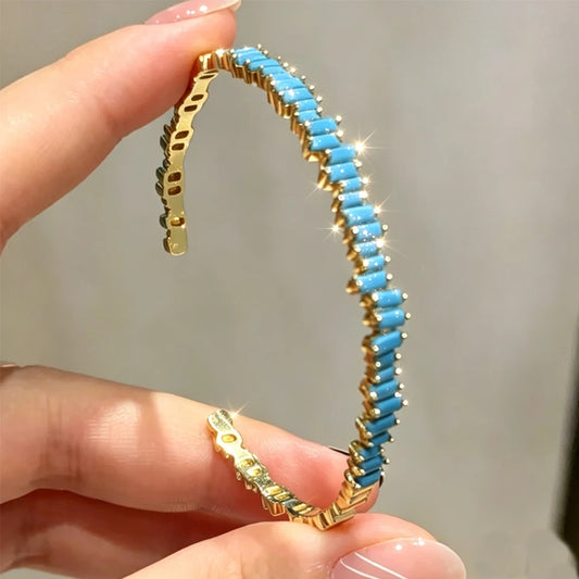 ZAKOL Fashion Shining Rectangle Zircon Cuff Bracelet for Women Personalized Turquoise Cubic Zirconia Bangle Party Jewelry