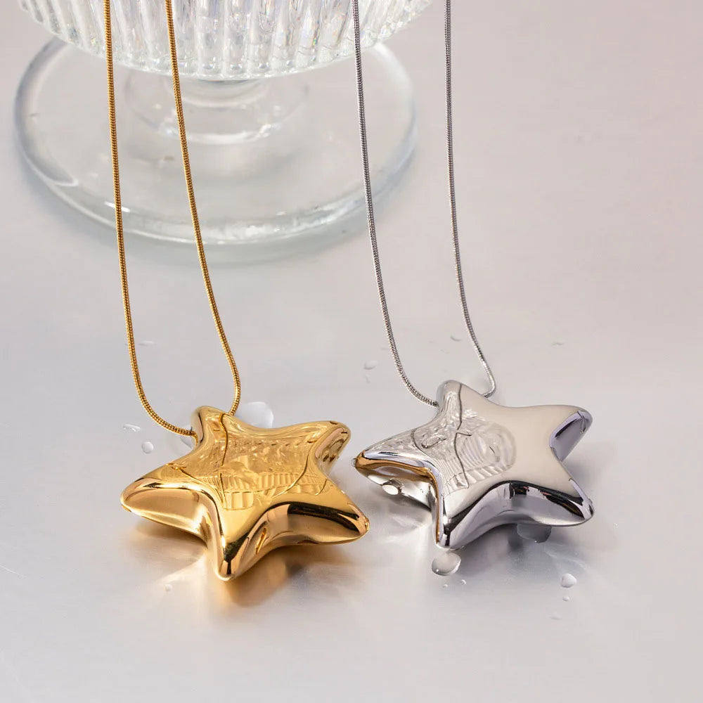 ZAKOL New Star Shaped Pendant Hanging Stainless Steel Necklace for Women Trendy Daily Versatile Jewelry