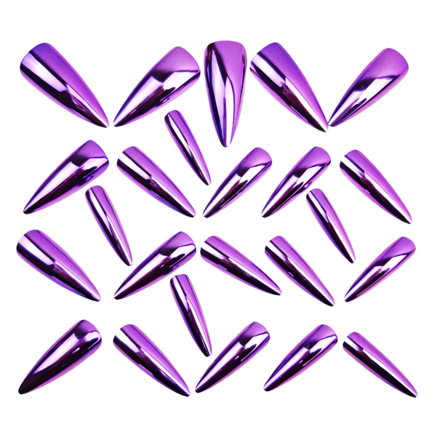 Medium long fake nails for women glossy Holographic Plated Purple waterdrop shape full cover reusable press on Artificial nails