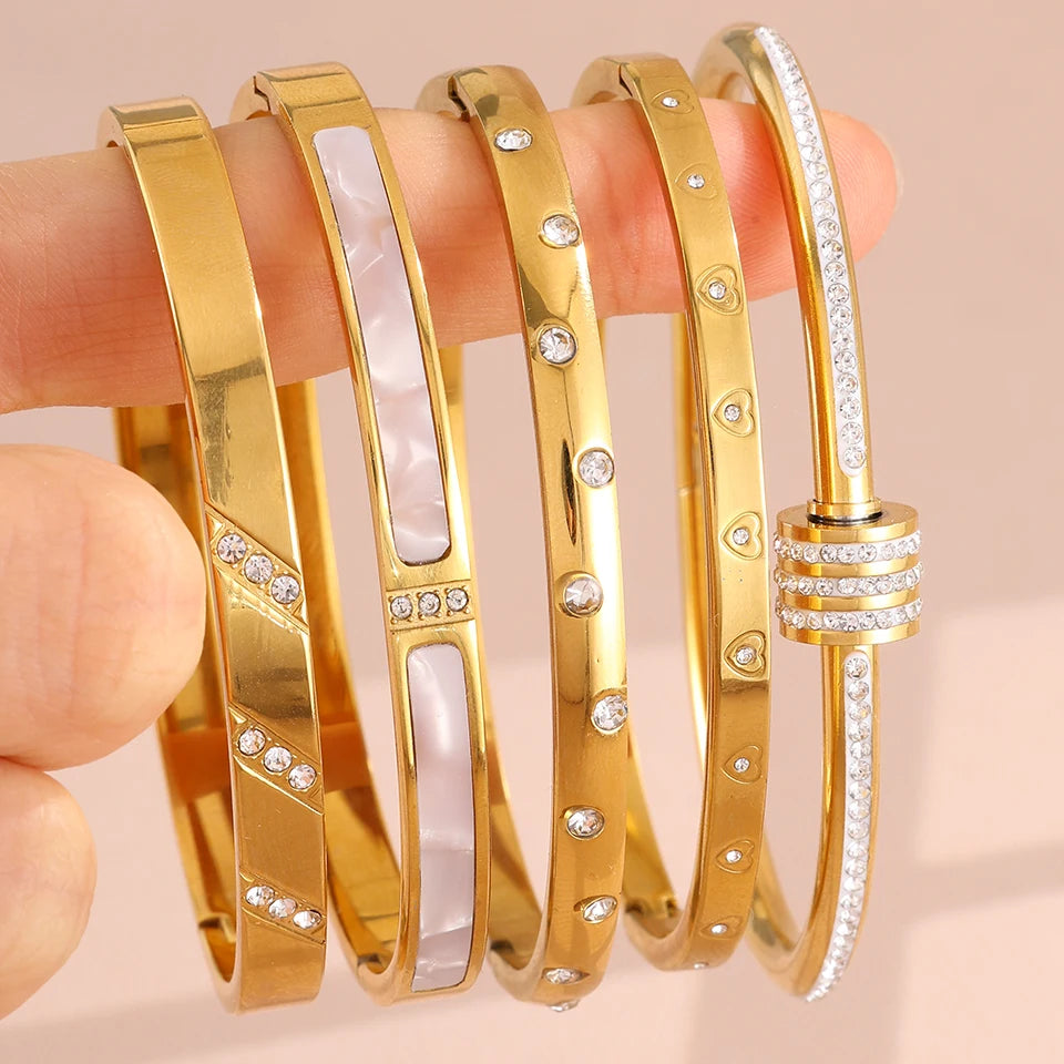 ZAKOL 5/1pcs Stainless Steel Bracelet With Shiny Zircon High-end Fashion Stacking Jewelry Birthday Party Gift for Women