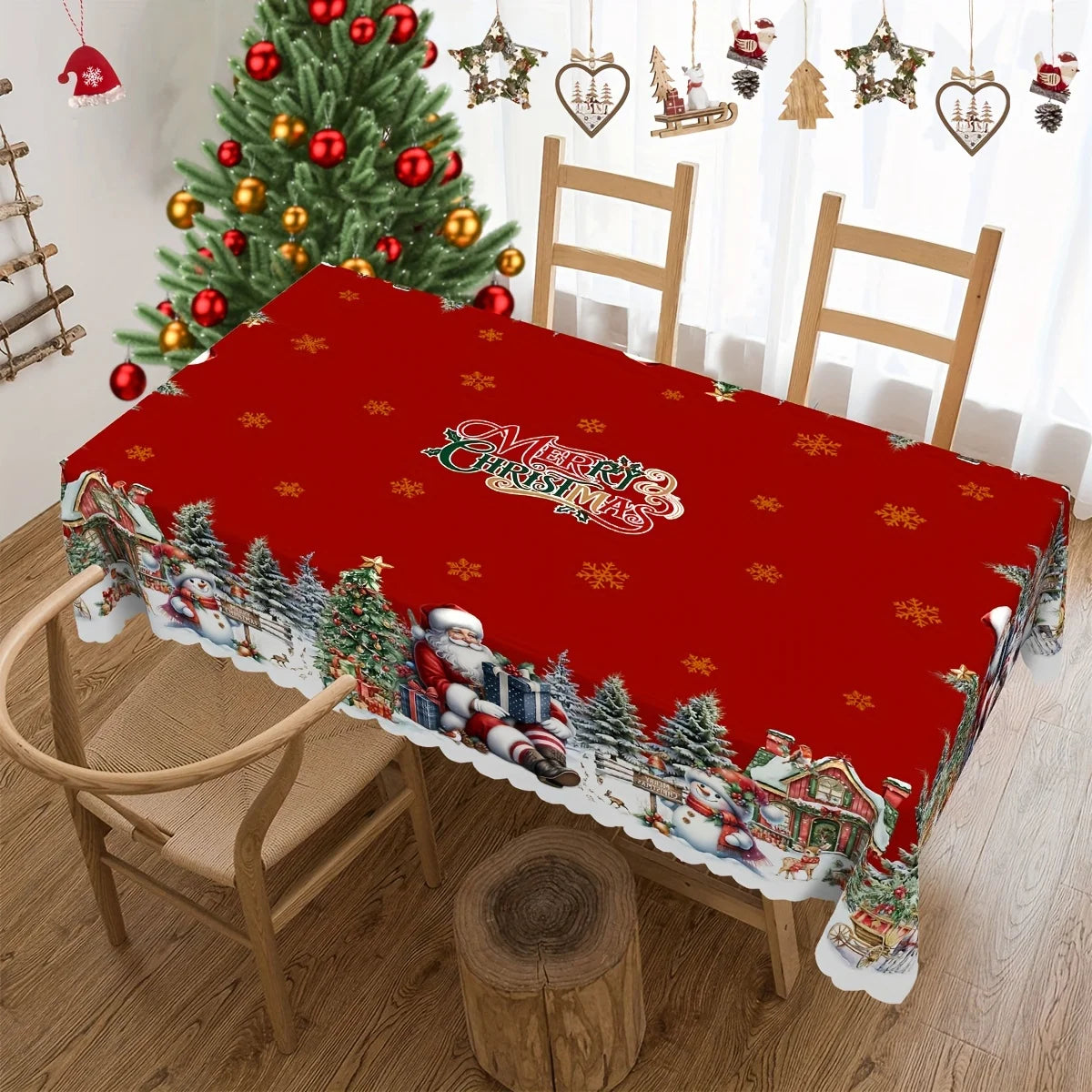 1pc Festive Santa, Snowman & Christmas Tree Tablecloth for Holiday Parties, Picnics, Cafes & Home Decor, Holiday Table Setting