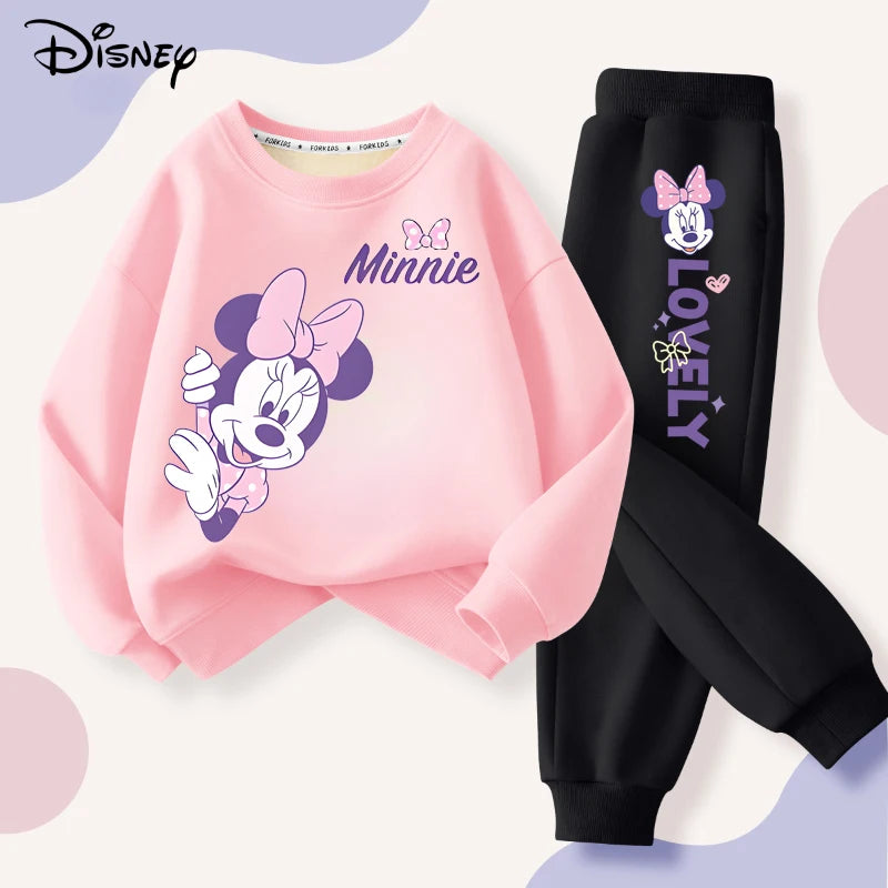 Spring Disney Minnie Printed Sweatshirt and Sweatpant 2pcs Set for Children Clothing Sets Girl Pullover Two Piece Suit Tracksuit