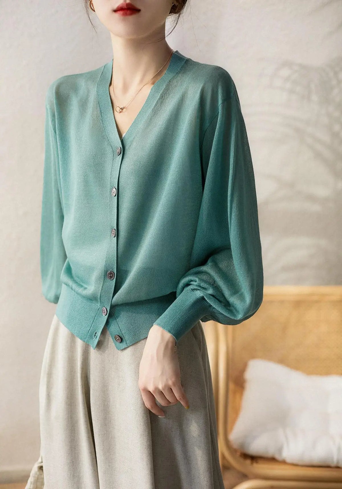 Women Elegant V Neck Single Breasted Thin Sun-proof Cardigan Elegant Korean Knit Simple Solid Sheer Tops Summer Casual Outwear