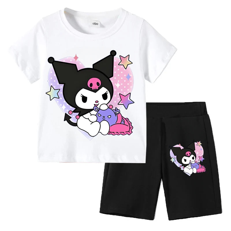 Sanrio Children's T-shirts Set Kuromi Printed Girls Summer Trend Baby
