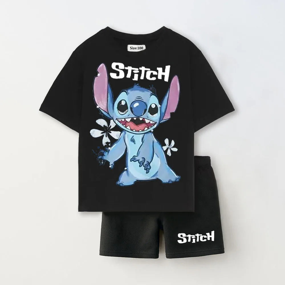 2Pcs  Summer Child Csotume Mickey Stitch TShirt+Shorts Set Casual Sports