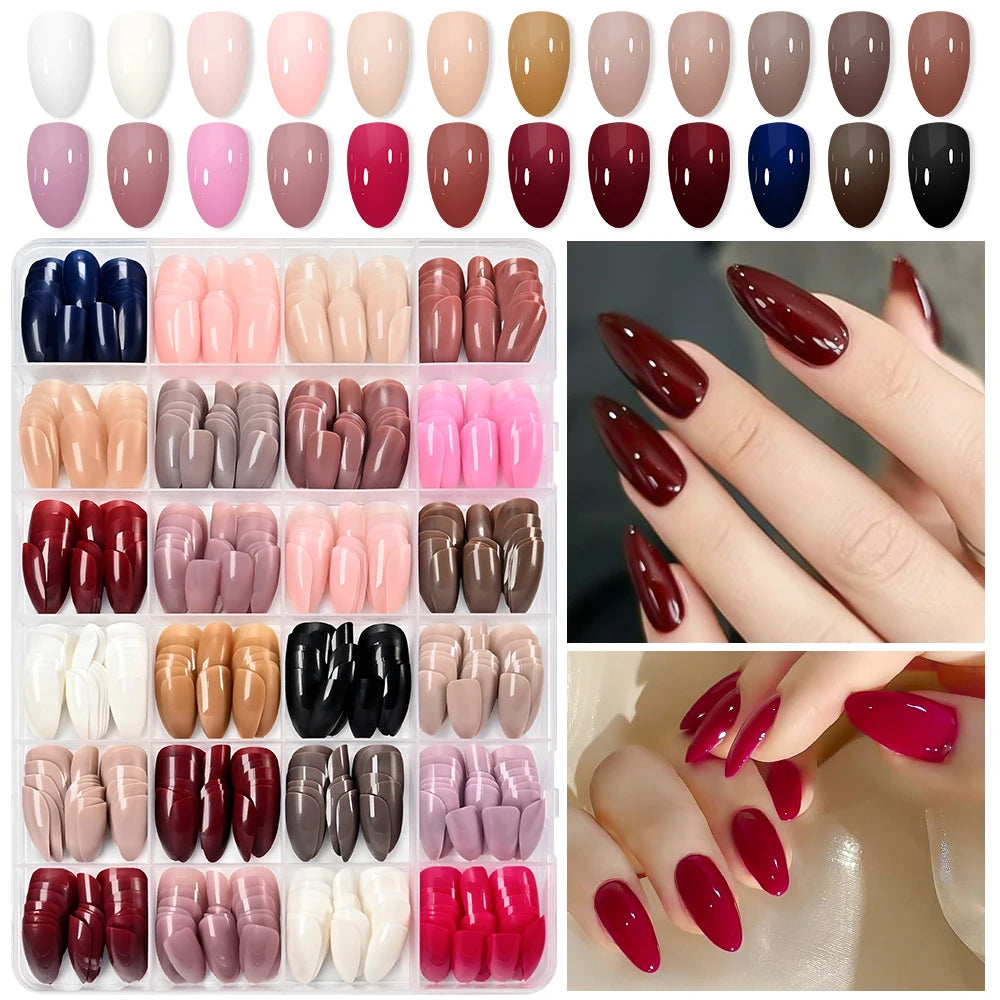 288/576Pcs Short Almond Press On Nails – Mixed Colors أظافر لاصقة قصيرة بشكل لوزي بألوان متنوعة – 288/576 قطعة