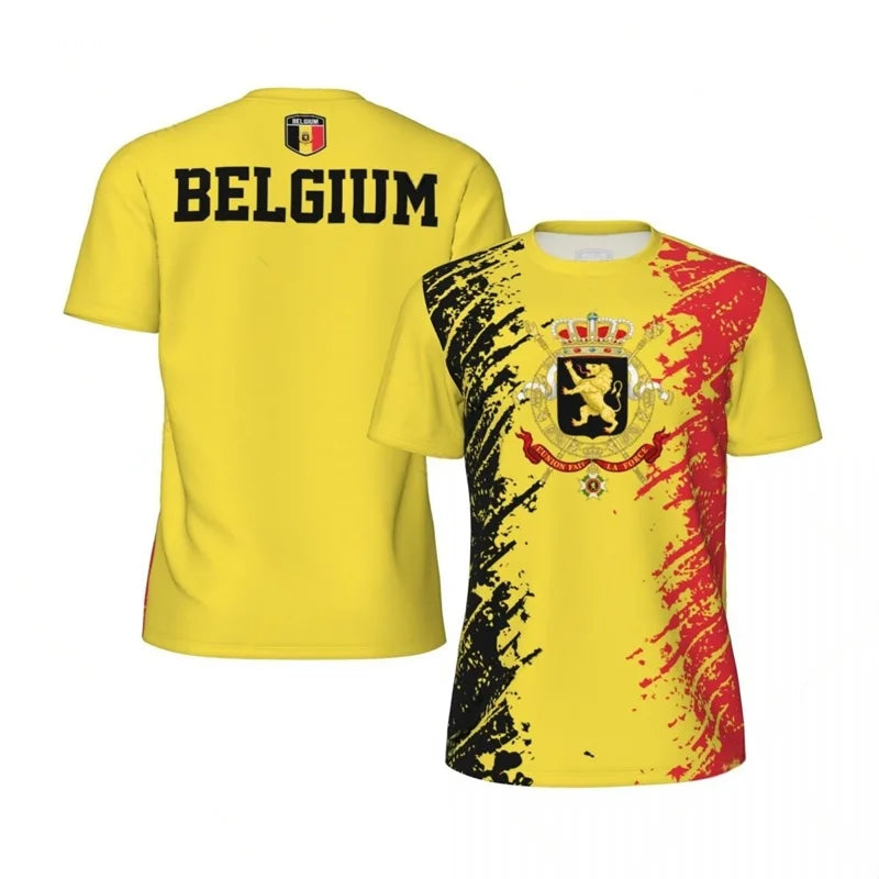 Mens Belgium 3D Print Football T Shirt Breathable Loose Short Sleeve Running Sports Casual Streetwear for Summer