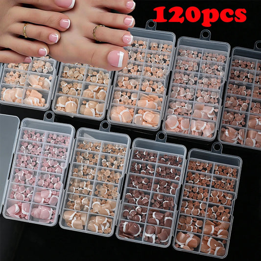 120Pcs French Tips False Toe Nails Short Square Nude/Pink/Brown Fake Toe Nails Wearable Acrylic Full Cover Press on Toenails