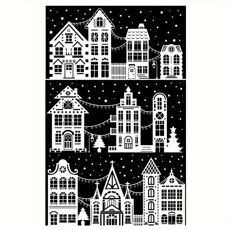1PC New Christmas White Winter City Silhouette Window Cling Sticker Glass Door Store Decoration Snow Scene Home Decor