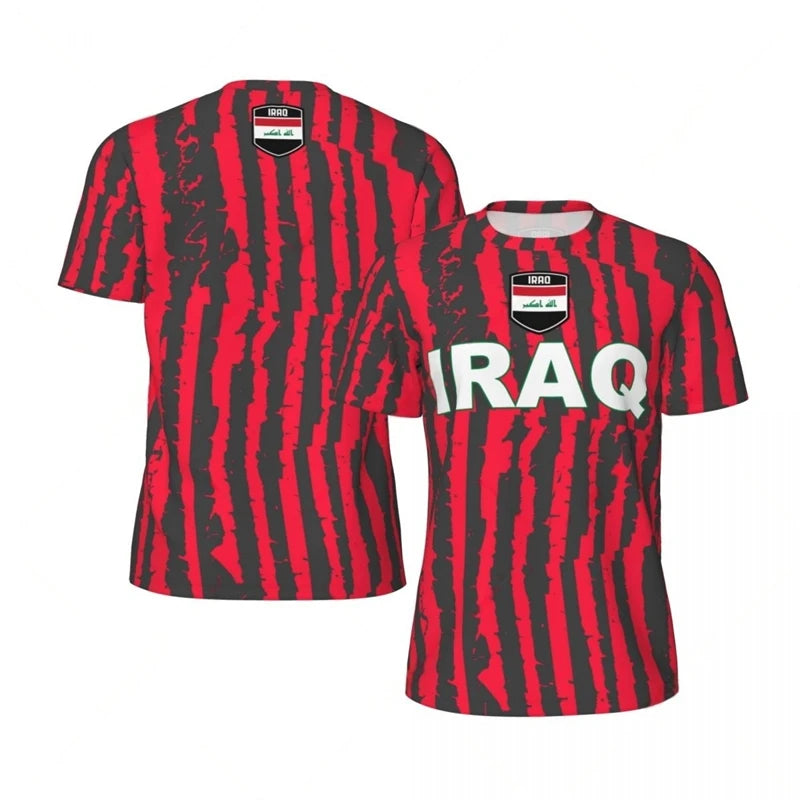 Mens Iraq Flag Print Football Jersey Fashion National Emblem Sports Shirt Plus Size Breathable Casual T Shirts