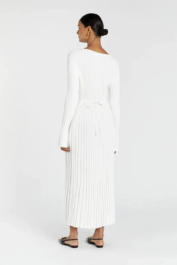Vintage Lace-Up Female Knit Maxi Dress Elegant High Waist Patchwork Long Sleeve Loose Solid Dress Bodycon Knitwear Basic Dresses