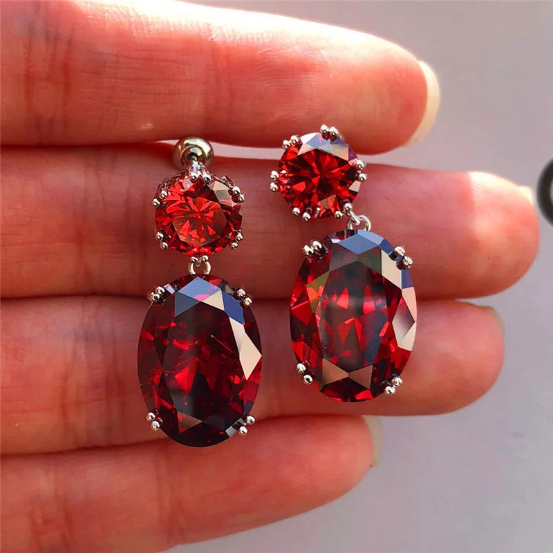 Trendy Square Zirconia Drop Stud Earrings For Women Girls Gold Color Metal Crystal Stone Pendant Ears Accessories Jewelry Gifts