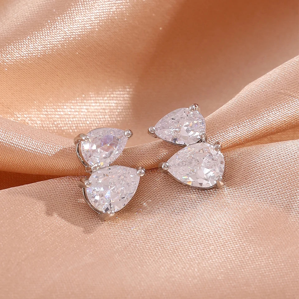ZAKOL Cute Waterdrop-shaped Zircon Inlaid Stud Earring Sparkling Crystal CZ Silver Color Copper Jewelry Birthday Gift for Women