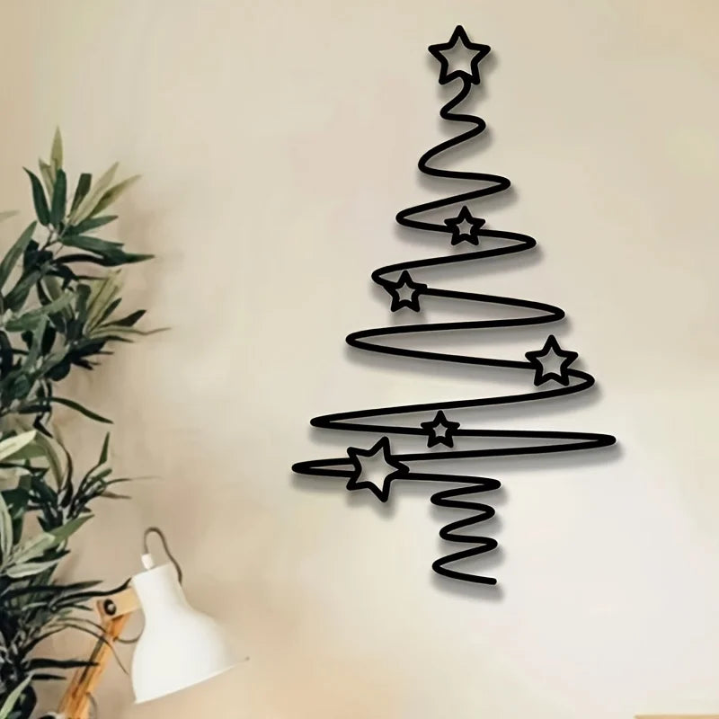 Elegant Black Metal Christmas Tree Wall Art - Perfect for Indoor & Outdoor Use in Living Room, Courtyard, Christmas Decorations
