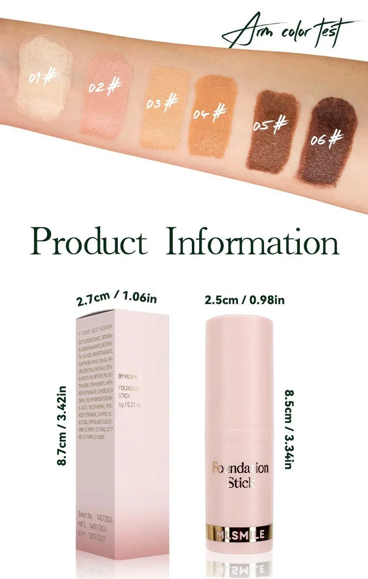 Face Makeup Stick Foundation Cream 6 Color Moisturizing Full Coverage Dark Skin Tone Natural Matte Concealer Professional Makeup