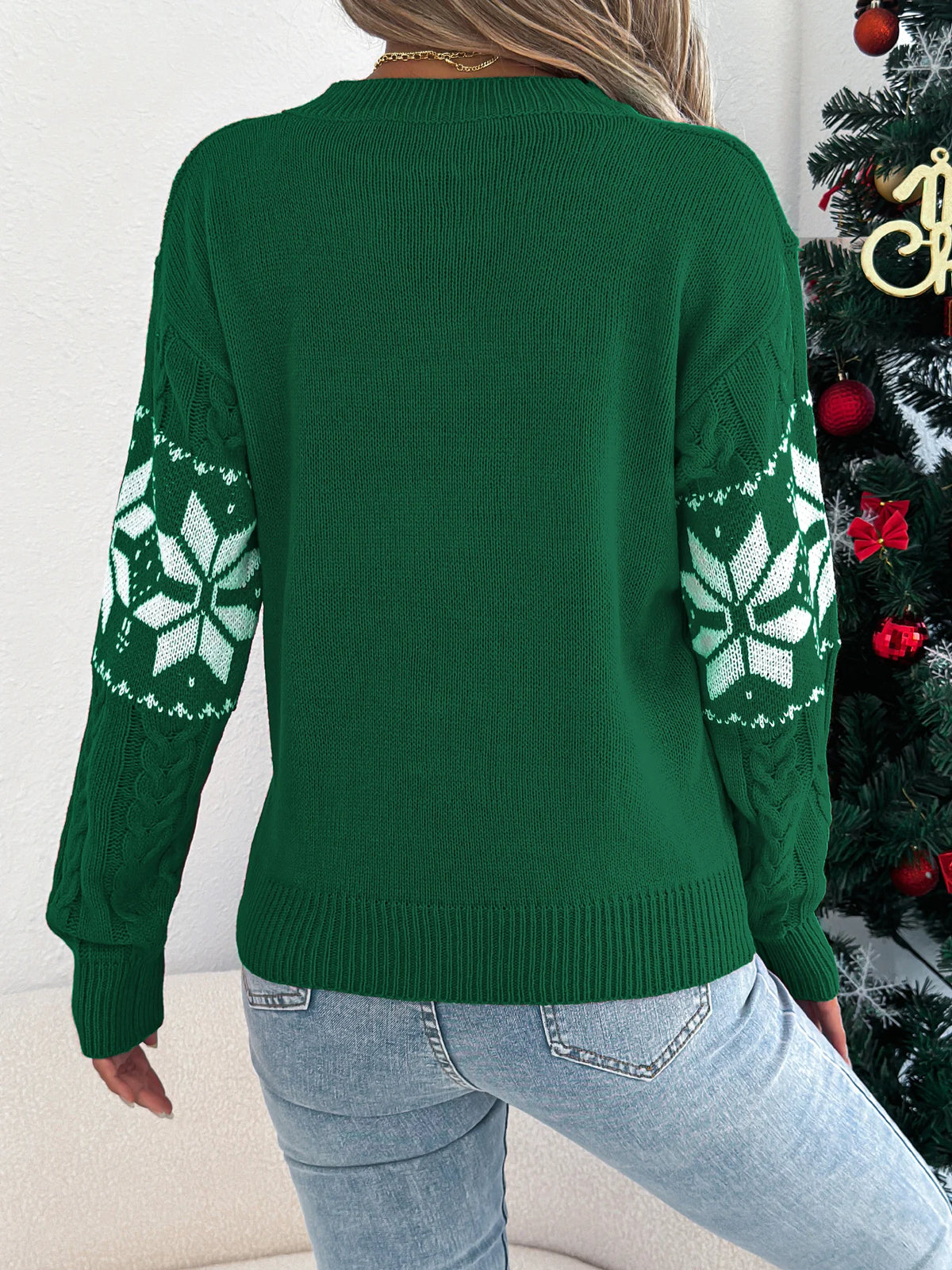 Christmas Woman Sweater Autumn Winter 2026 Casual Contrast Color Snowflake Pattern Knitted Tops Round Neck Long Sleeve Pullover