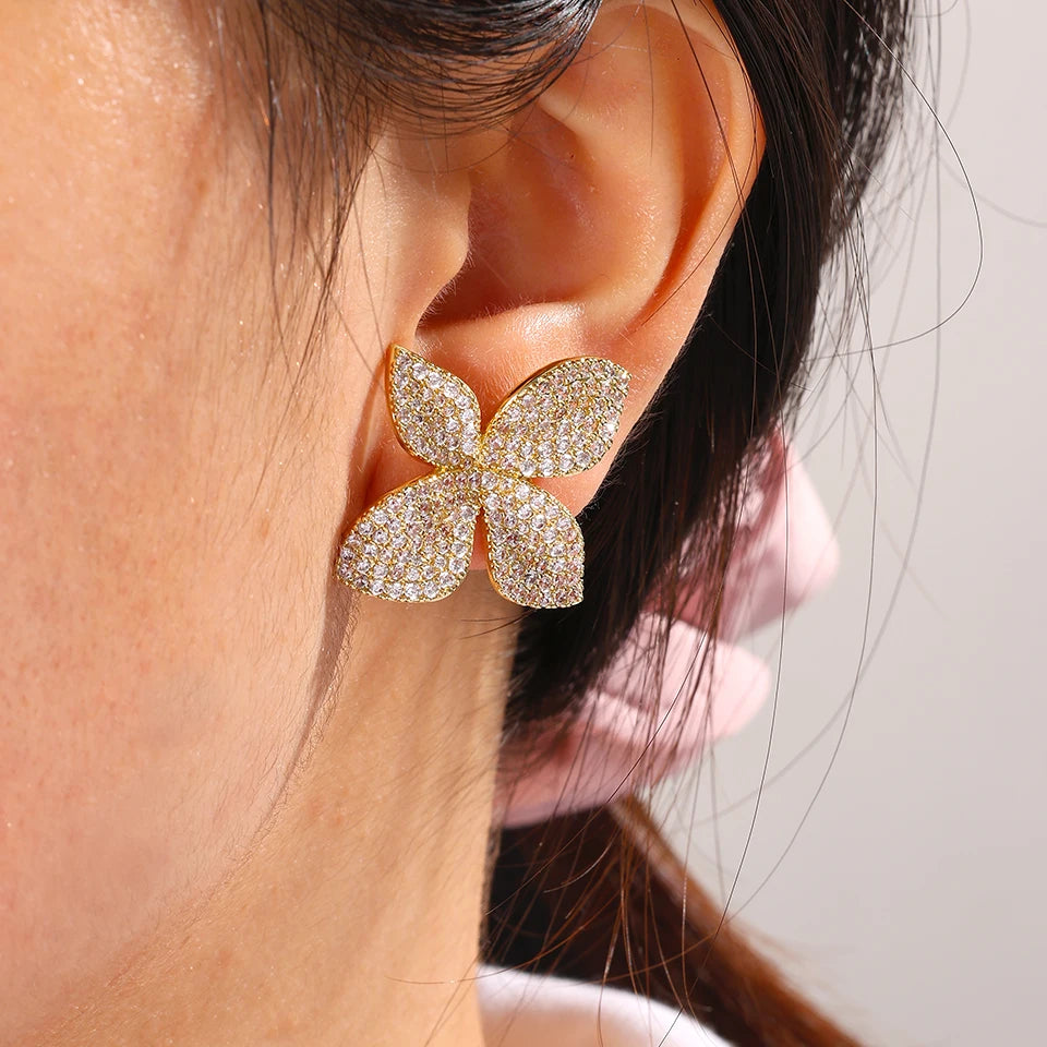 ZAKOL Original Design Shiny Cubic Zirconia Leaf Flower Earrings for Women Gorgeous Buling CZ Wedding Party Jewelry