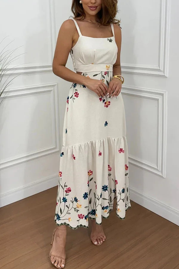 BKLD 2026 Spring Summer New Suspender Print Split Dress Loose Vacation Dress Sexy Hollow Out Open Back Sleeveless Women Clothing