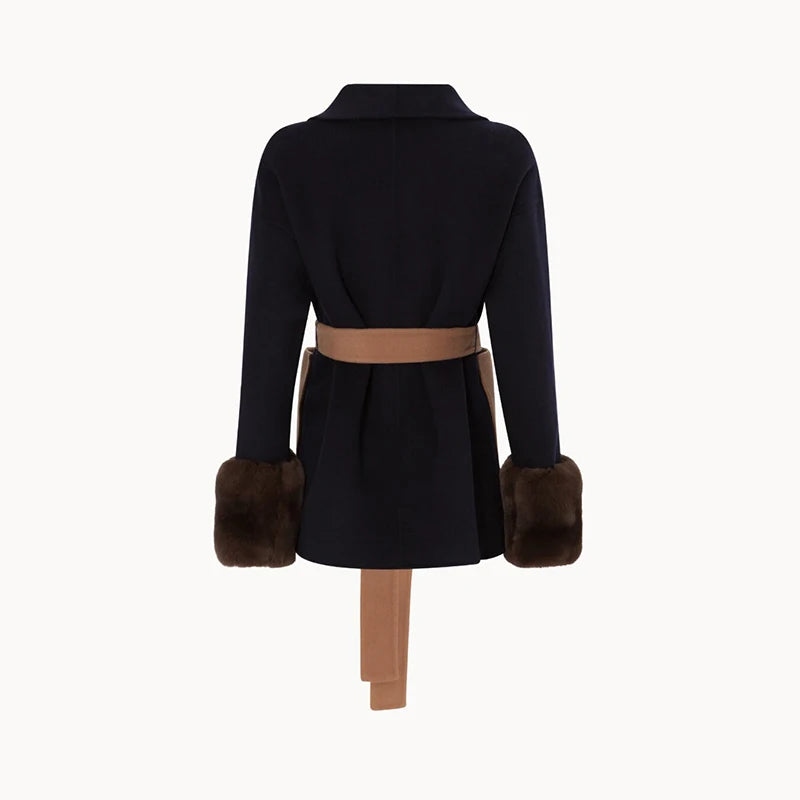 Faux Fur Cuff Patchwork Jacket – Slim Casual Winter Coat