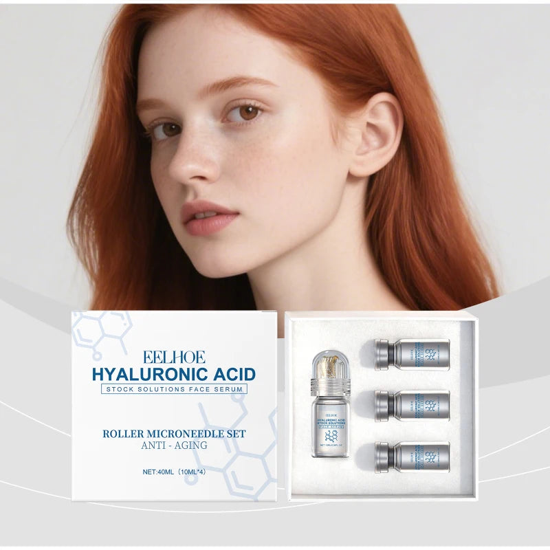 Deeply Hydrating Korean Facial Essence Set Hyaluronic Acid Microneedle Roller Skin Care Easily Absorbed Moisturizing Essence