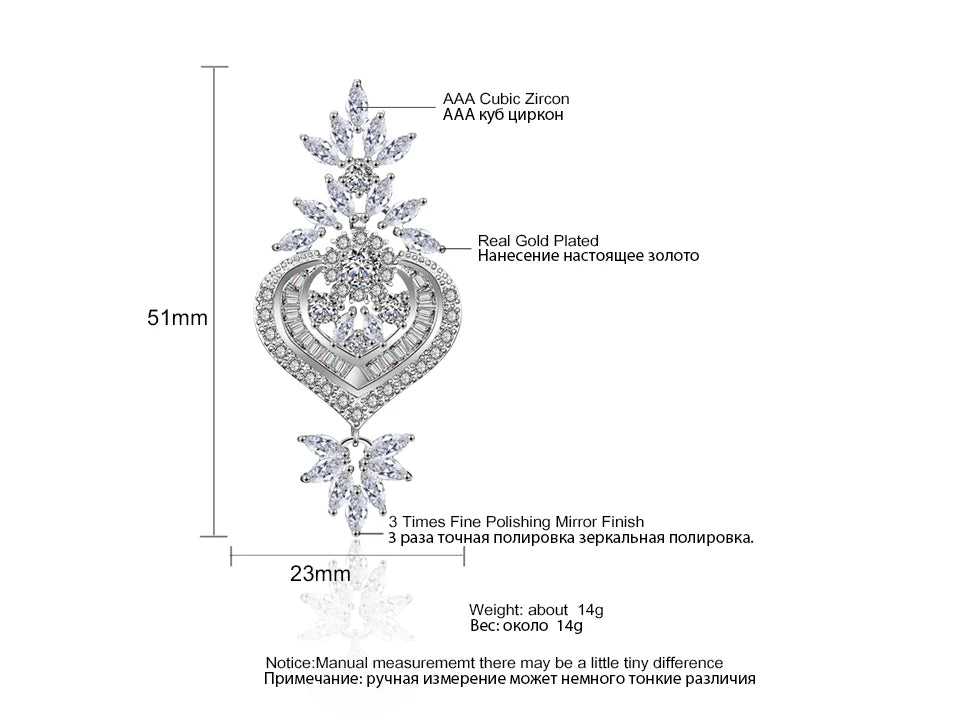 Luxury Big Clear Zircon Long Dangle Earrings Exquisite Shiny CZ Bridal Earring for Women Wedding Jewelry