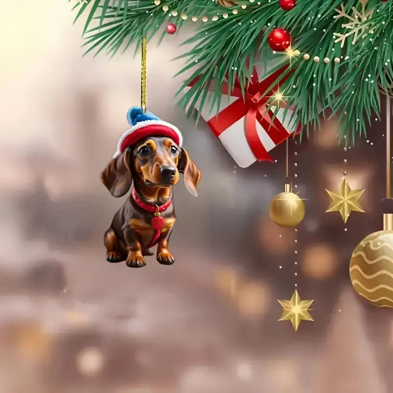 5/9pcs Dachshund Christmas Ornaments - Holiday Hanging Decorations with Santa Hats & Scarves, for Room Decor, Christmas Decor