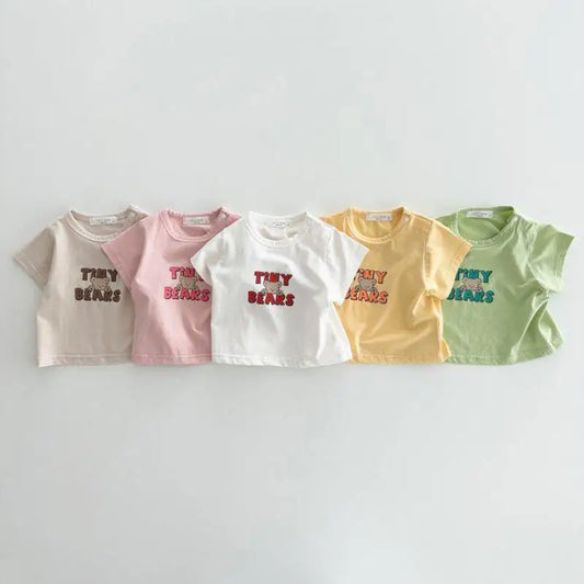 2025 Summer New Baby Short Sleeve T Shirt Cute Bear Print T Shirts For Boy Girl Candy Color Tee Toddler Tops Baby Clothes
