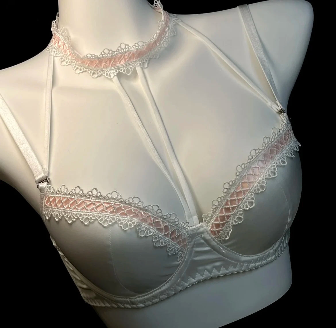 MOYISU Method Pearl Powder Bra Set Lace Halter Neck Design for Small Breasts Big Thick Cup Pure Desire Sexy Underwear for Women