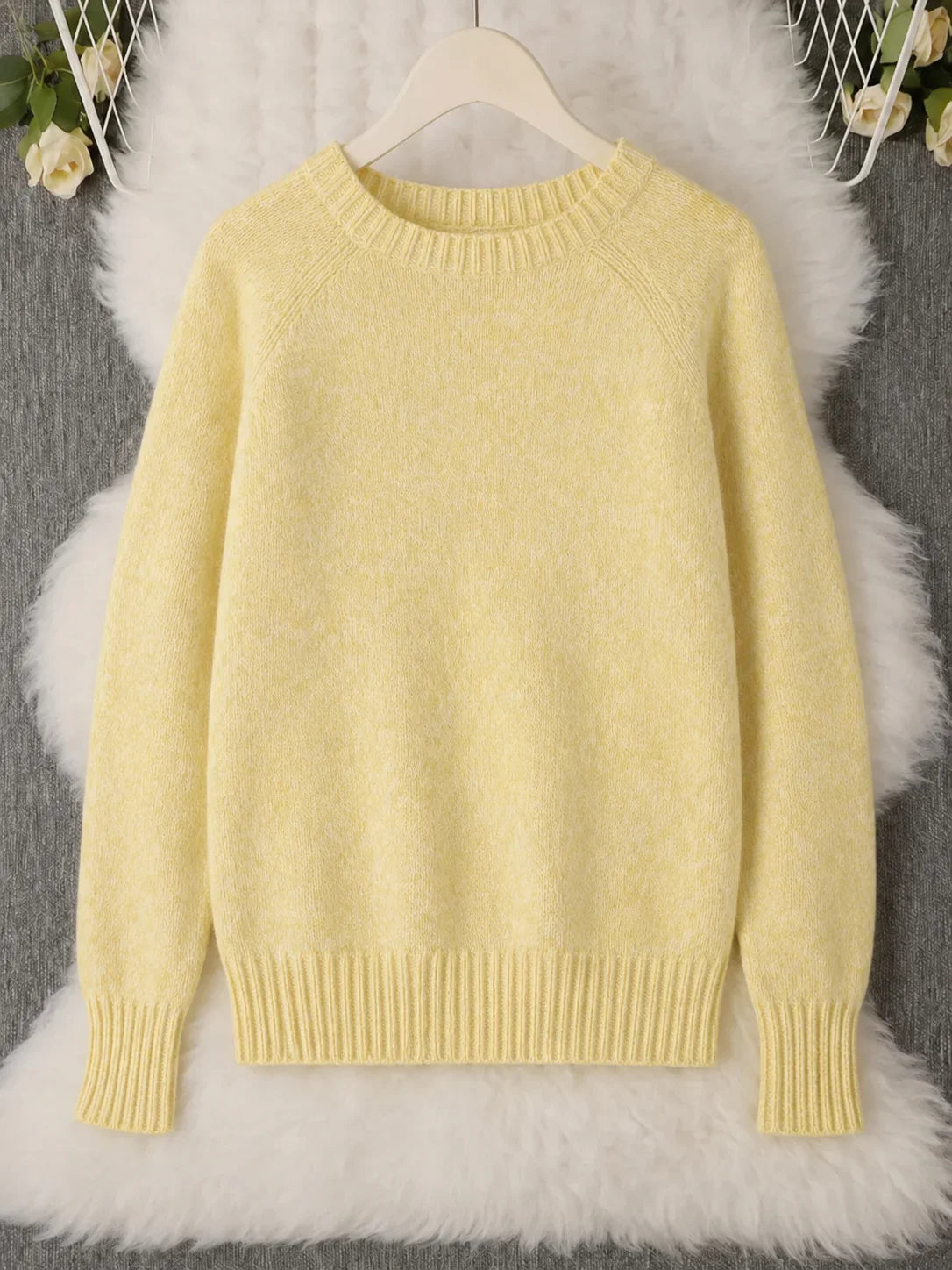 Women Fluffy Mohair Sweater Crew Neck Raglan Long Sleeve Knit Pullover Loose Casual Soft Warm Jumper Autumn Winter Knitwear Tops