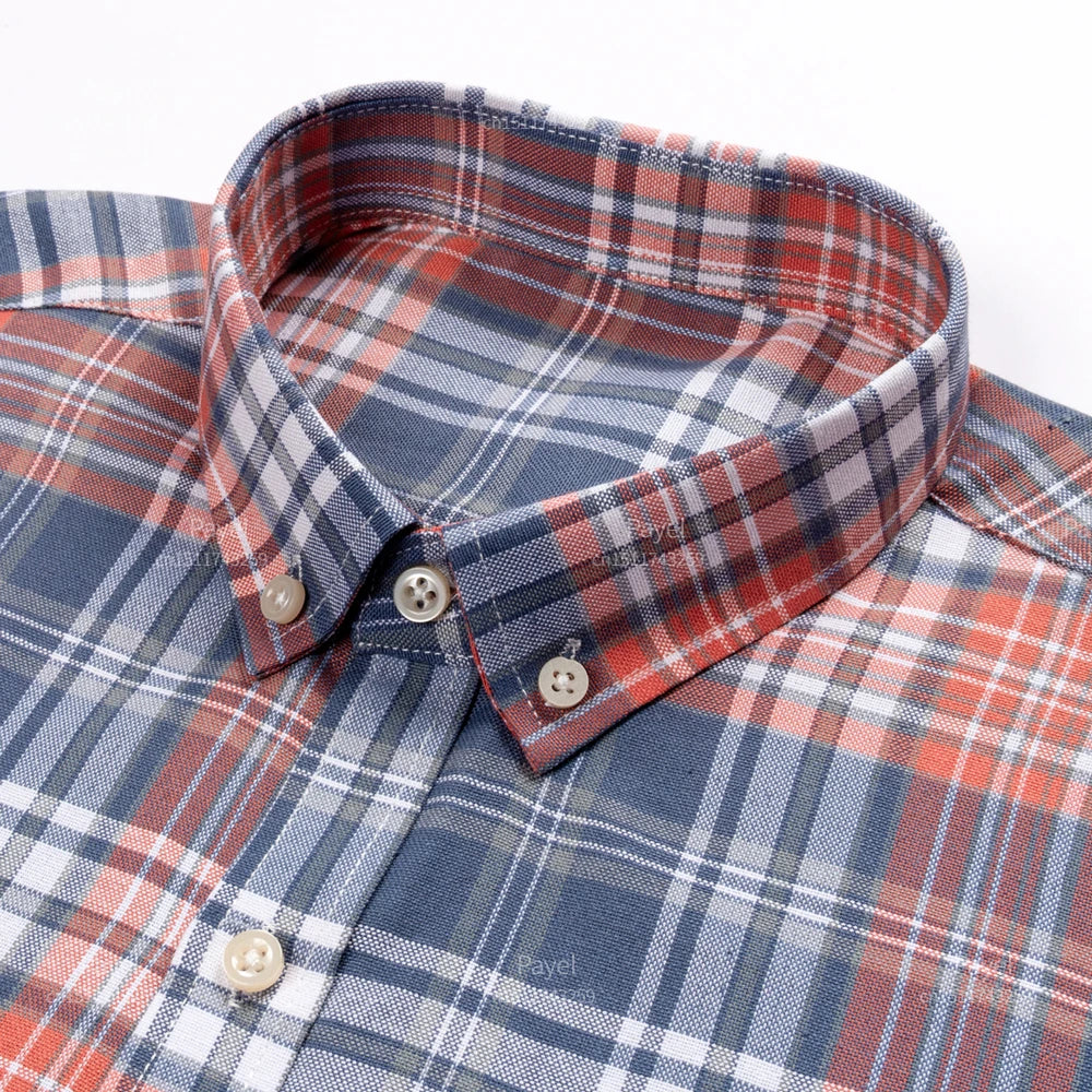 Men's 100% Cotton Contrast Plaid Long Sleeve Oxford Button-Down Shirt with Pocket, Breathable Comfort Regular Fit Casual Wear