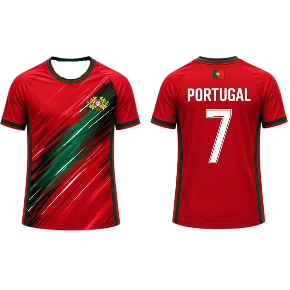 Portugal Soccer Jersey T Shirt Brush Stroke Stripe Print Family Style for Kids Adults Breathable Quick Dry Tee for Training
