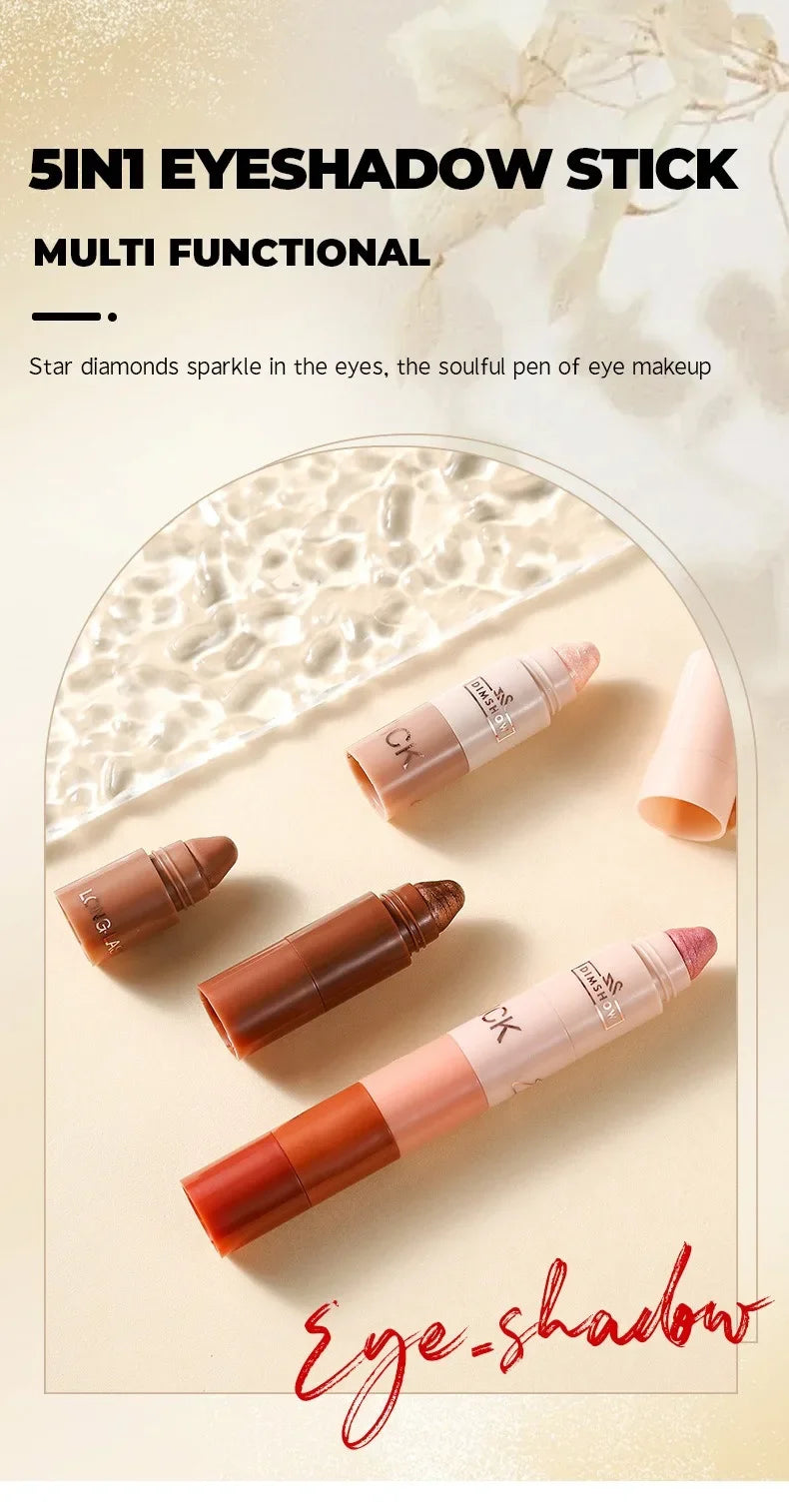 5 in 1 Eyeshadow Pencil Kit Velvet Matte Pigment Shimmer Highlight Makeup Combination Pink Brown Mini Eye Shadow Pen Cosmetics